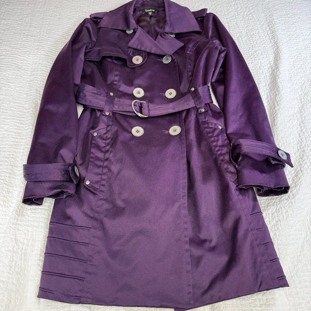 BEBE Purple Trench Coat for Women. Size M.